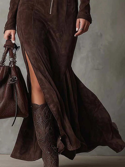 Jess | Suède Jurk Met Riem En Rits