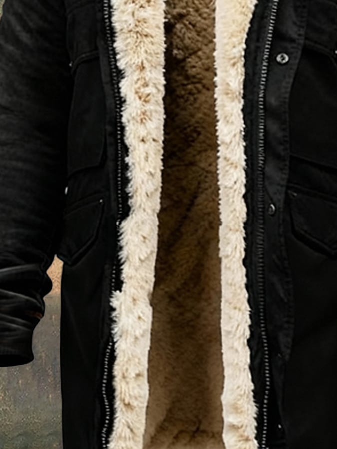 Halflange mantel met verfijnde bontafwerking