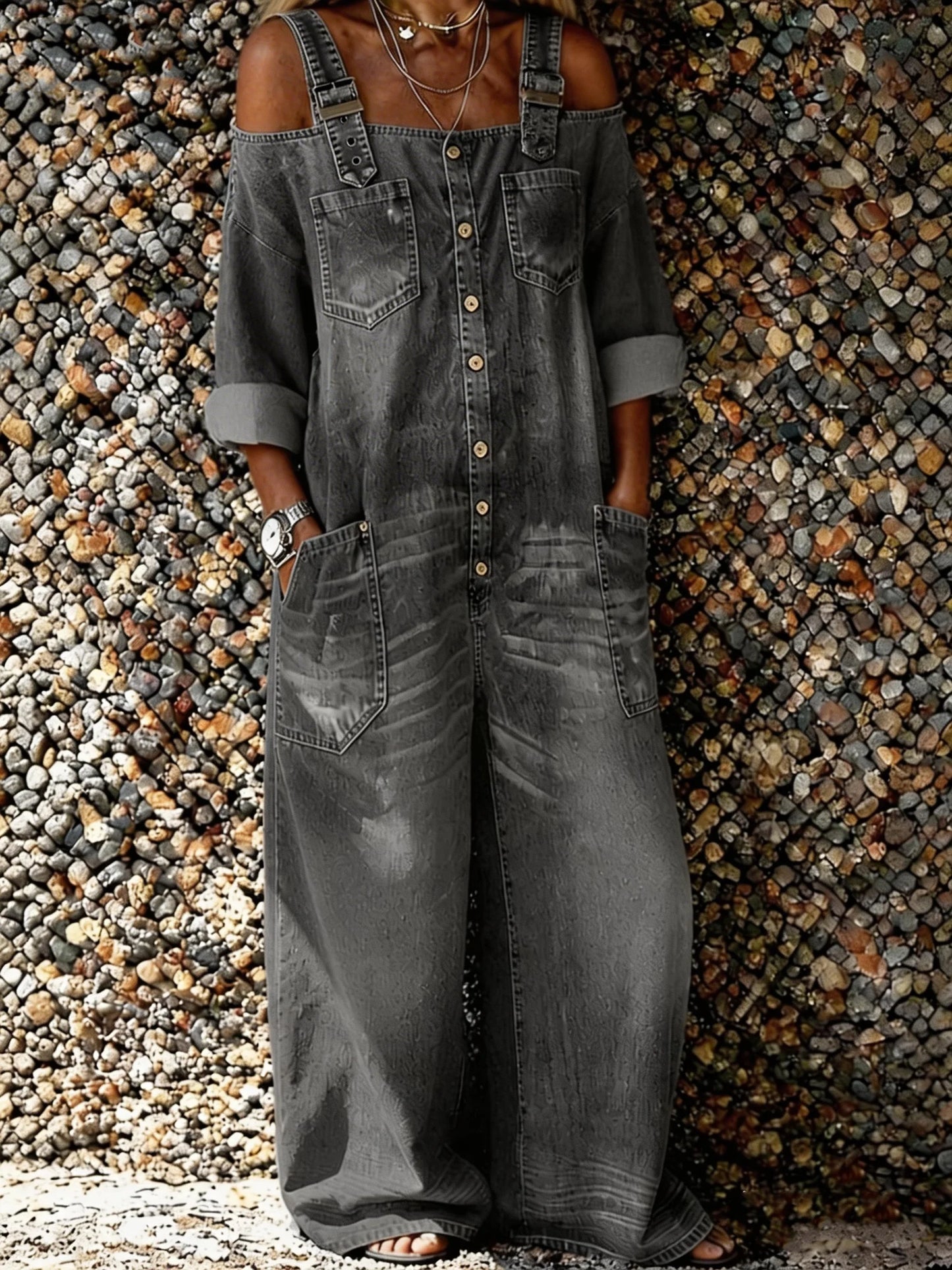 Bo | Denim Overall Jumpsuit met Schouderbanden