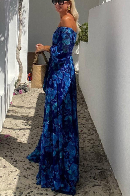 Francesca - Lange Jurk Met Bloemmotief En Off-The-Shoulder Mouwen