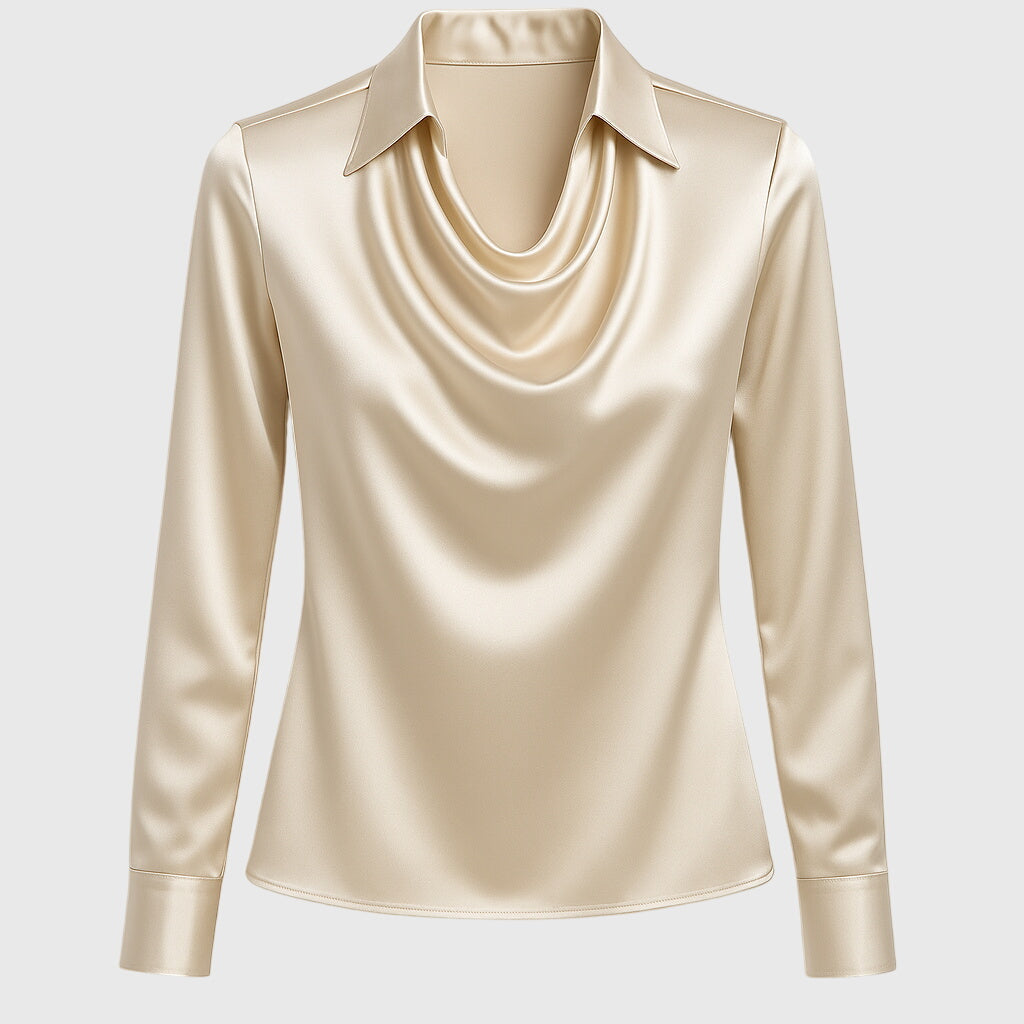 Sylvie | Blouse met luxe glans en plooihals