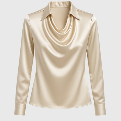Sylvie | Blouse met luxe glans en plooihals