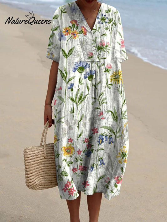Vrouwen Vintage Bloemen Casual Vloeiende Jurk