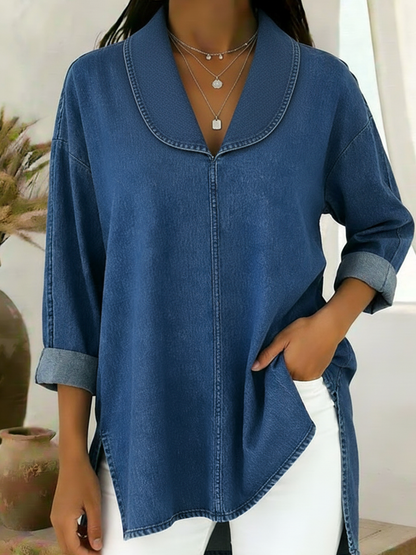 Retro Denim Top met Shawlkraag
