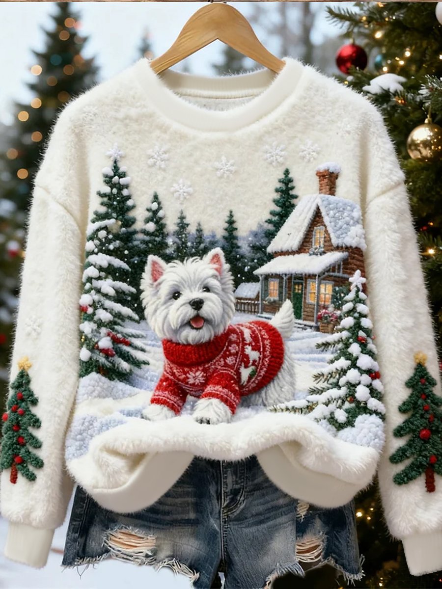charmant dames flanel sweater met kerst print