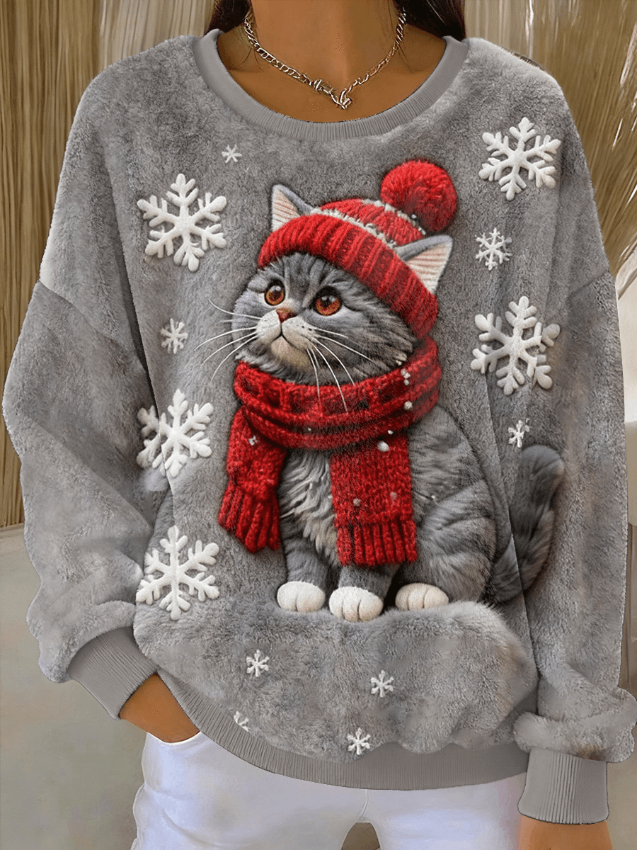 Schattige kersthoodie voor dames in cat-stijl