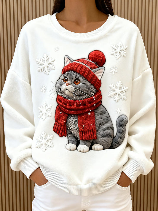 Schattige kersthoodie voor dames in cat-stijl