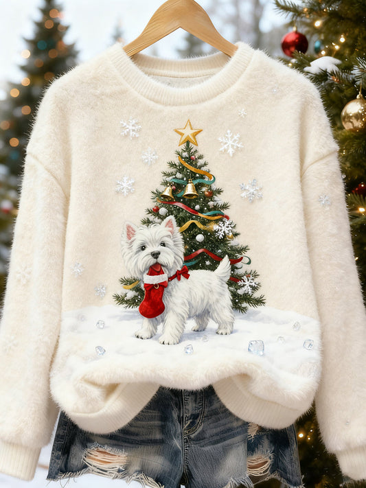 Dames Retro Animal Kerst Art Print Casual Flanellen top