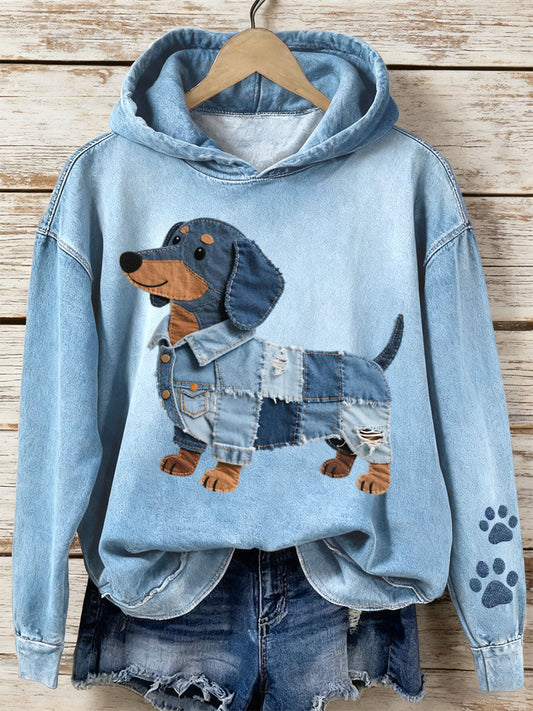 Dameshoodie Patchwork Art Jamnik-motief