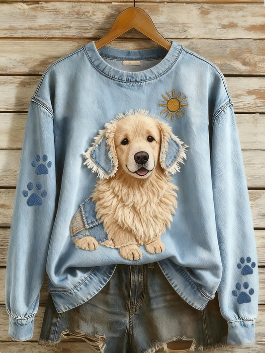 Dames sweatshirt met lange mouwen in retrostijl Patchwork Animal Art Print Casual Comfort
