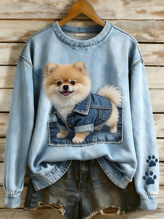 Dames sweatshirt met lange mouwen in retrostijl Patchwork Animal Art Print Casual Comfort